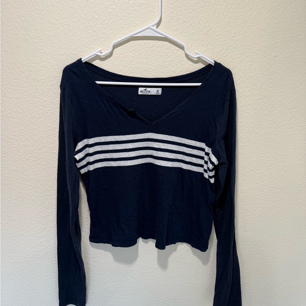 Navy Blue Striped Long Sleeve Top